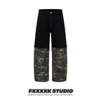 FXK Original Denim Splicing Camouflage Overalls