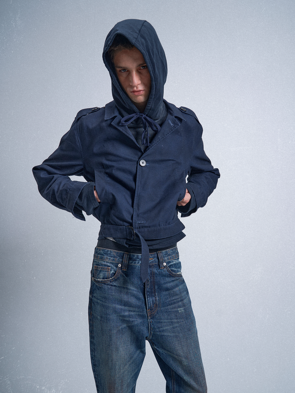 noEmosen Dirty Oil Stained Band Printed Work Jacket