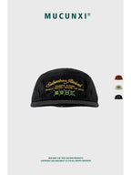 MUCUNXI Korean Designer Letter Embroidered Five-Panel Plaid Cap