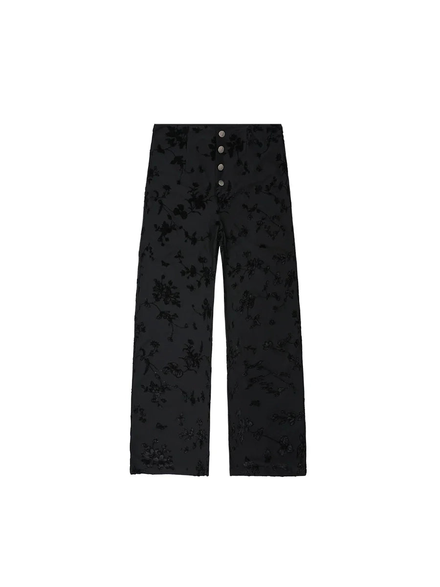 FUZZYKON Button Placket Light Drop Straight Loose Flocking Pants