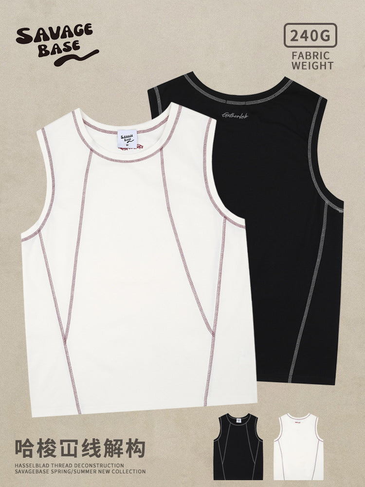 American Sports Style Contrast Deconstructed Sleeveless Vest Tee