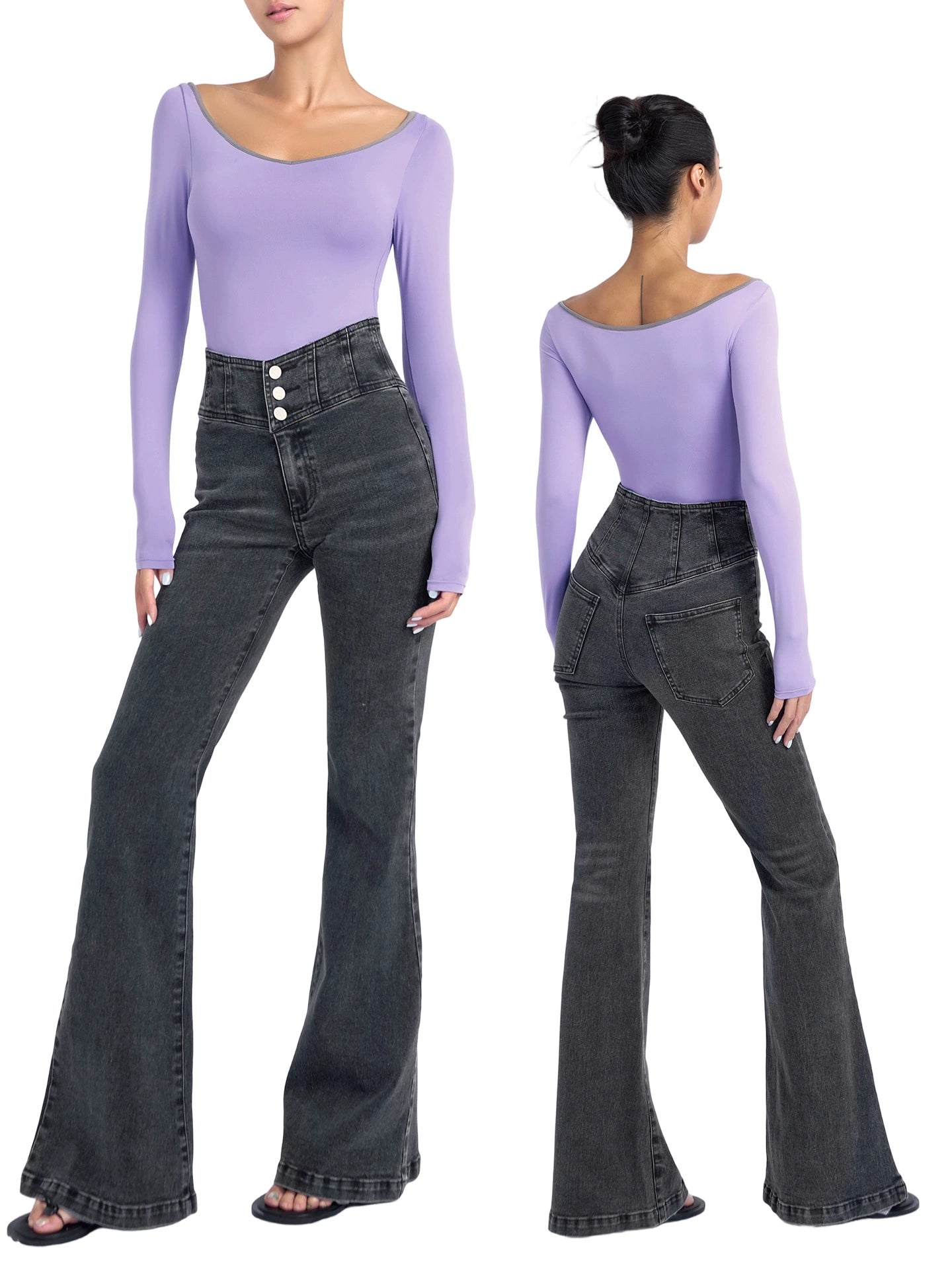 ABMY® V-Waist Herringbone Flared Jeans