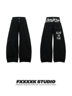 FXK Original Double Waist Leopard Stitching Graffiti Jeans