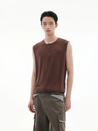 FUNKYFUN Versatile Henry Neck Loose Sleeveless Vest