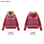 Mr. Jiangnan & andall Fair Isle Detachable Fur Collar Knit Cardigan