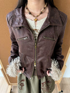 Chemical Girl Removable Collar Distressed Leather Short Jacket