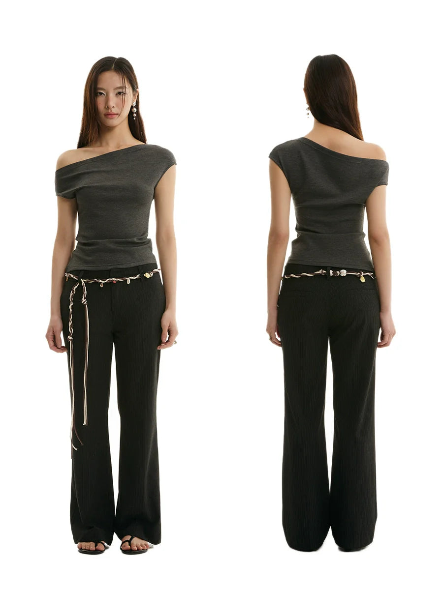 FUNKYFUN Irregular Slanted Shoulder Short Sleeve Tee