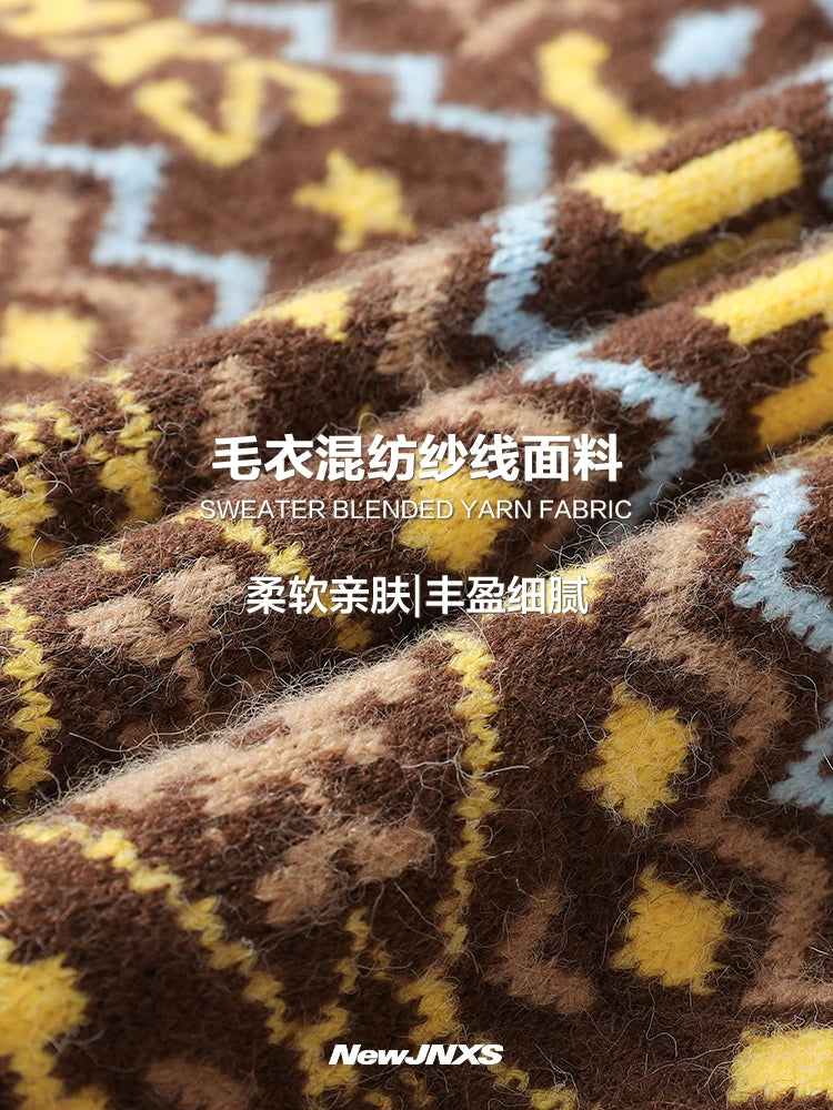 Mr. Jiangnan & andall Fair Isle Detachable Fur Collar Knit Cardigan