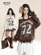 HTYM Halter One-Shoulder Mohair Sweater for Women