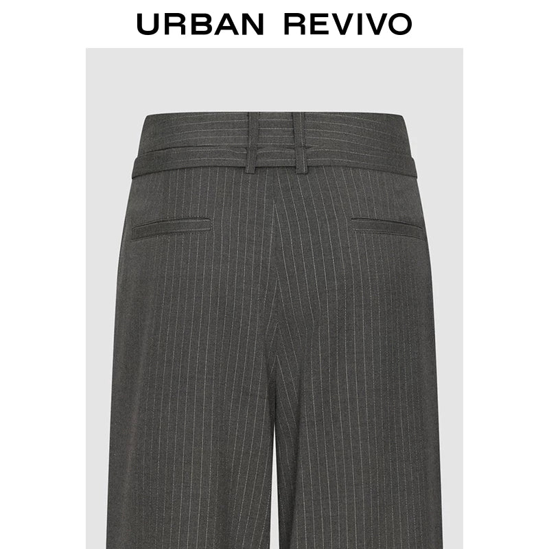 Urban Revivo Striped Pleated Lace Up Wide Leg Pants