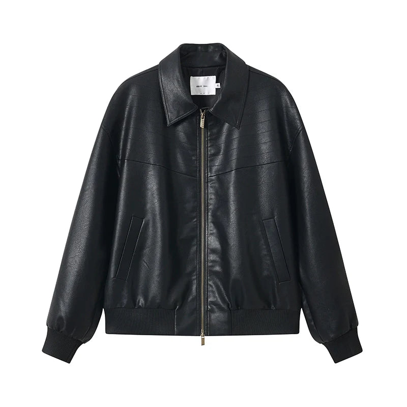 KREATE Vintage Matte Textured Split Shoulder Pu Leather Jacket