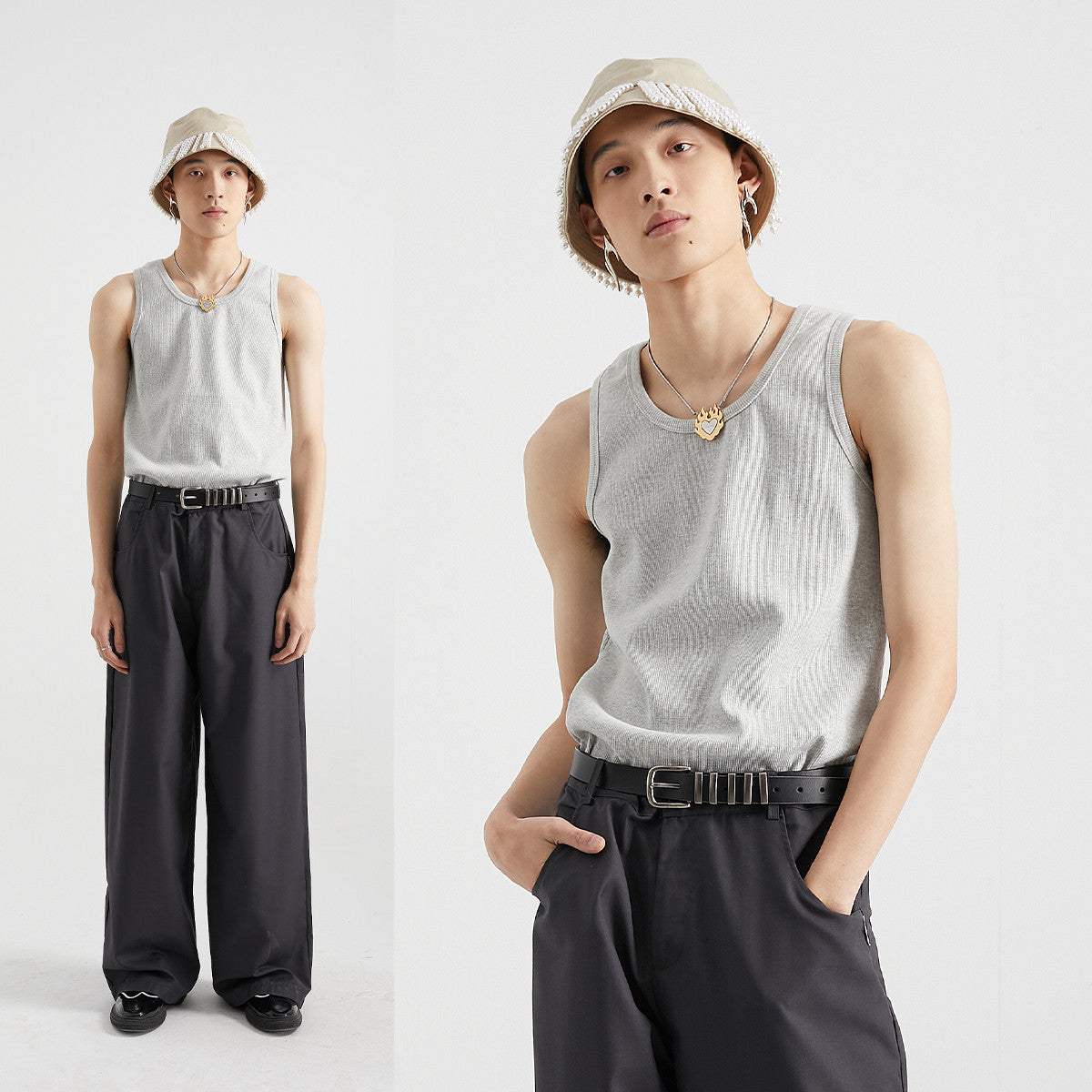 FUNKYFUN Ribbed Vest Fashionable Sleeveless Vest