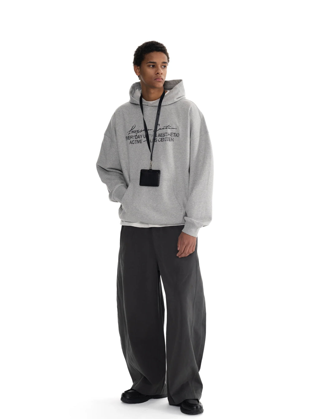 Loopsoon Line Handwritten Mottled Print Hooded Sweater