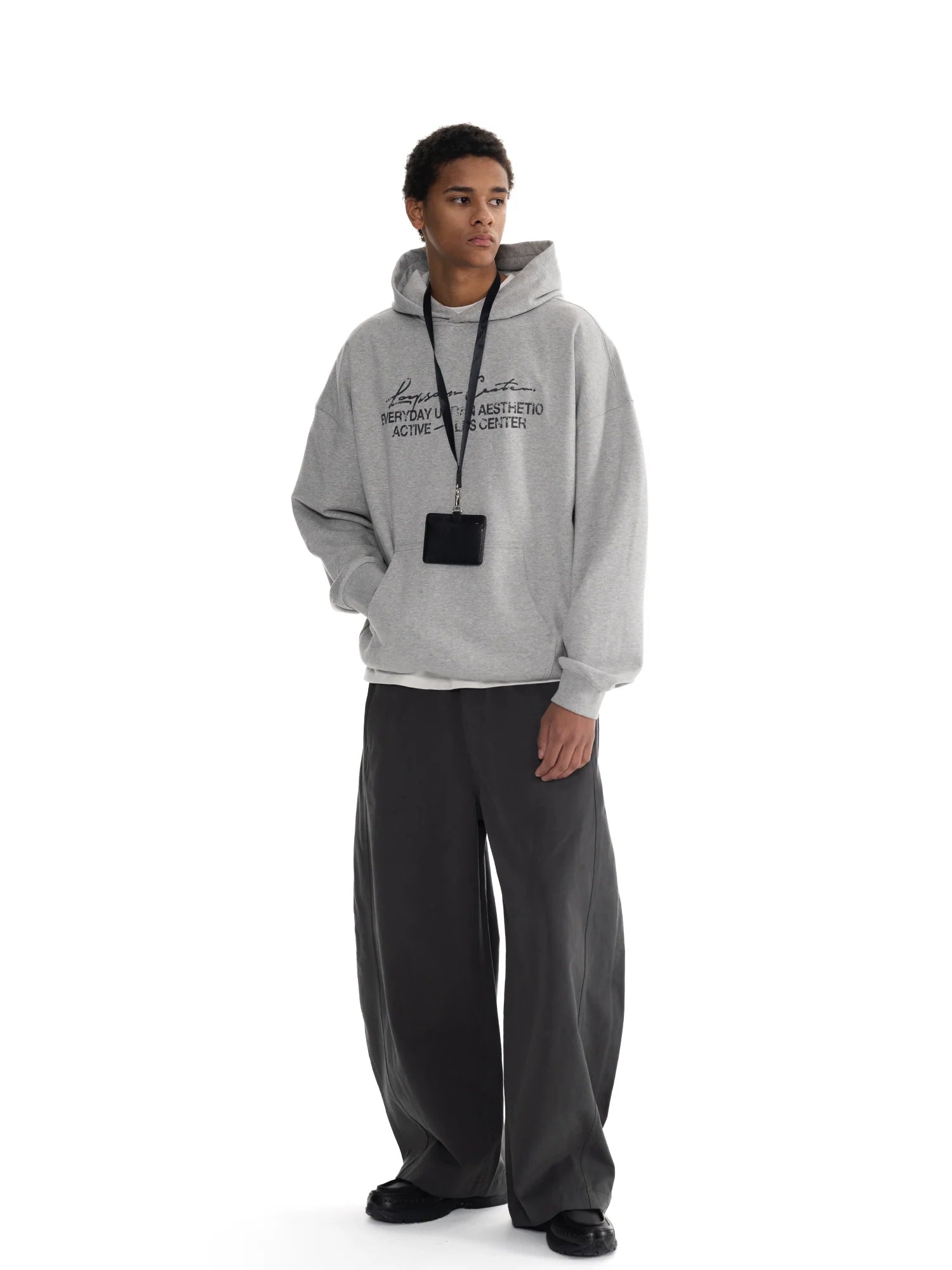 Loopsoon Line Handwritten Mottled Print Hooded Sweater