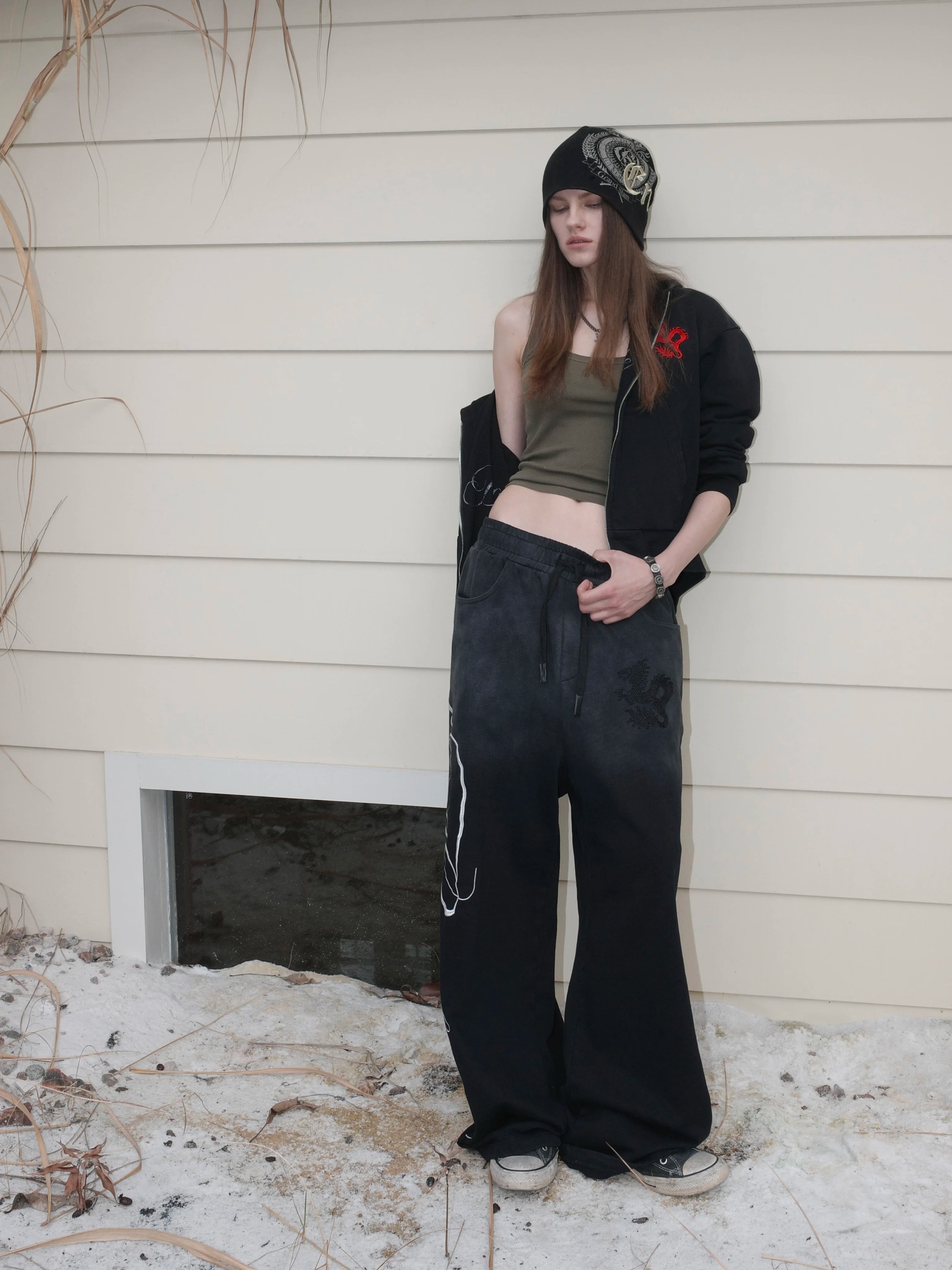 noEmosen Sun Washed RUDEBRAT Side Embroidered Baggy Sweatpants