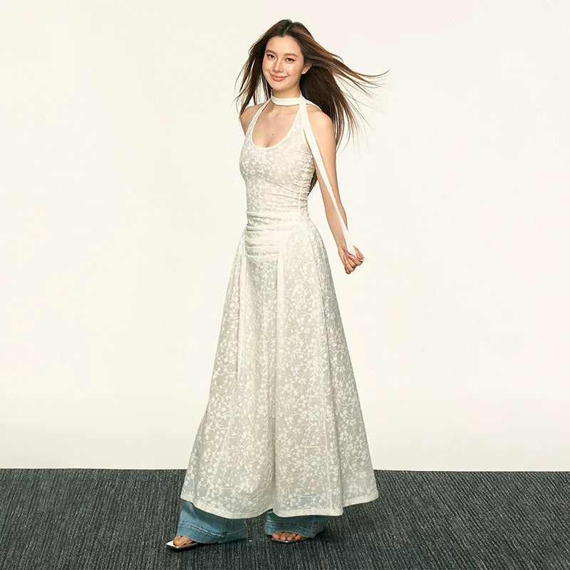 Aaisup Lace Jacquard Neck Dress