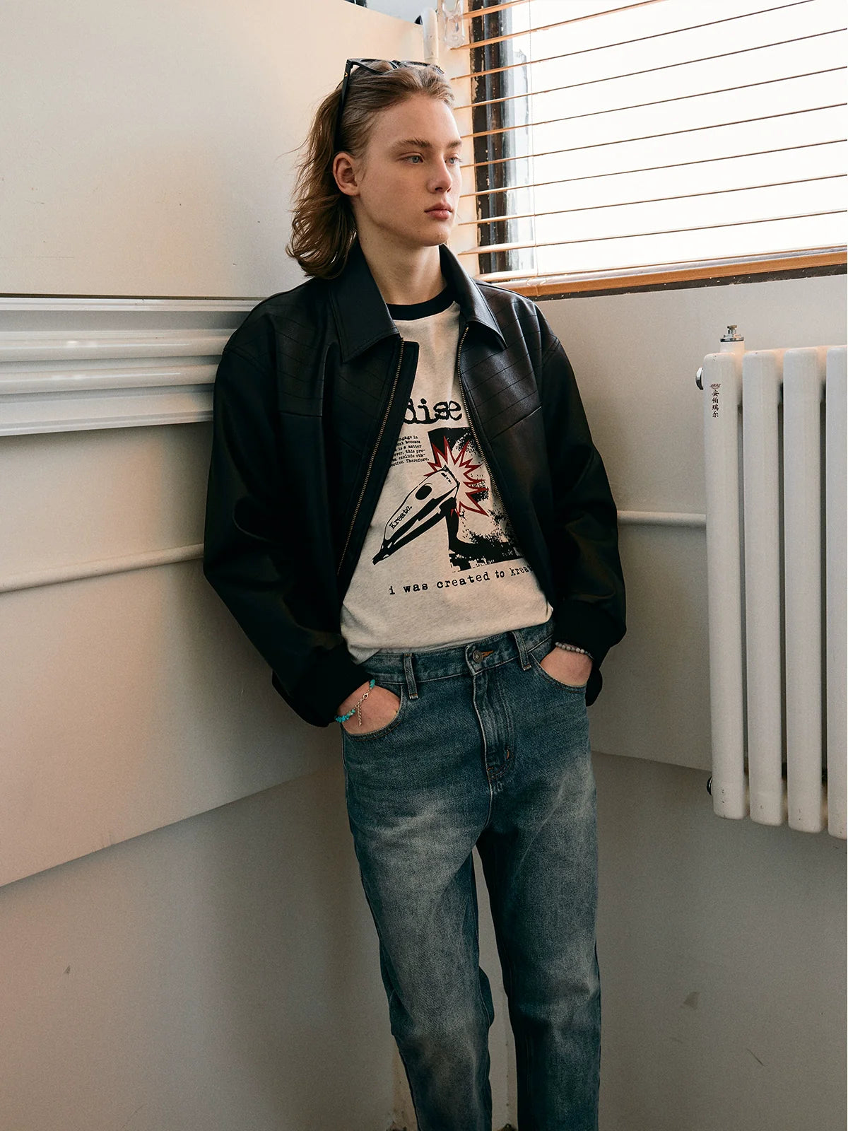 KREATE Vintage Matte Textured Split Shoulder Pu Leather Jacket