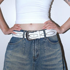 Darkblue Store Retro White Rivet Gem Inlaid Belt