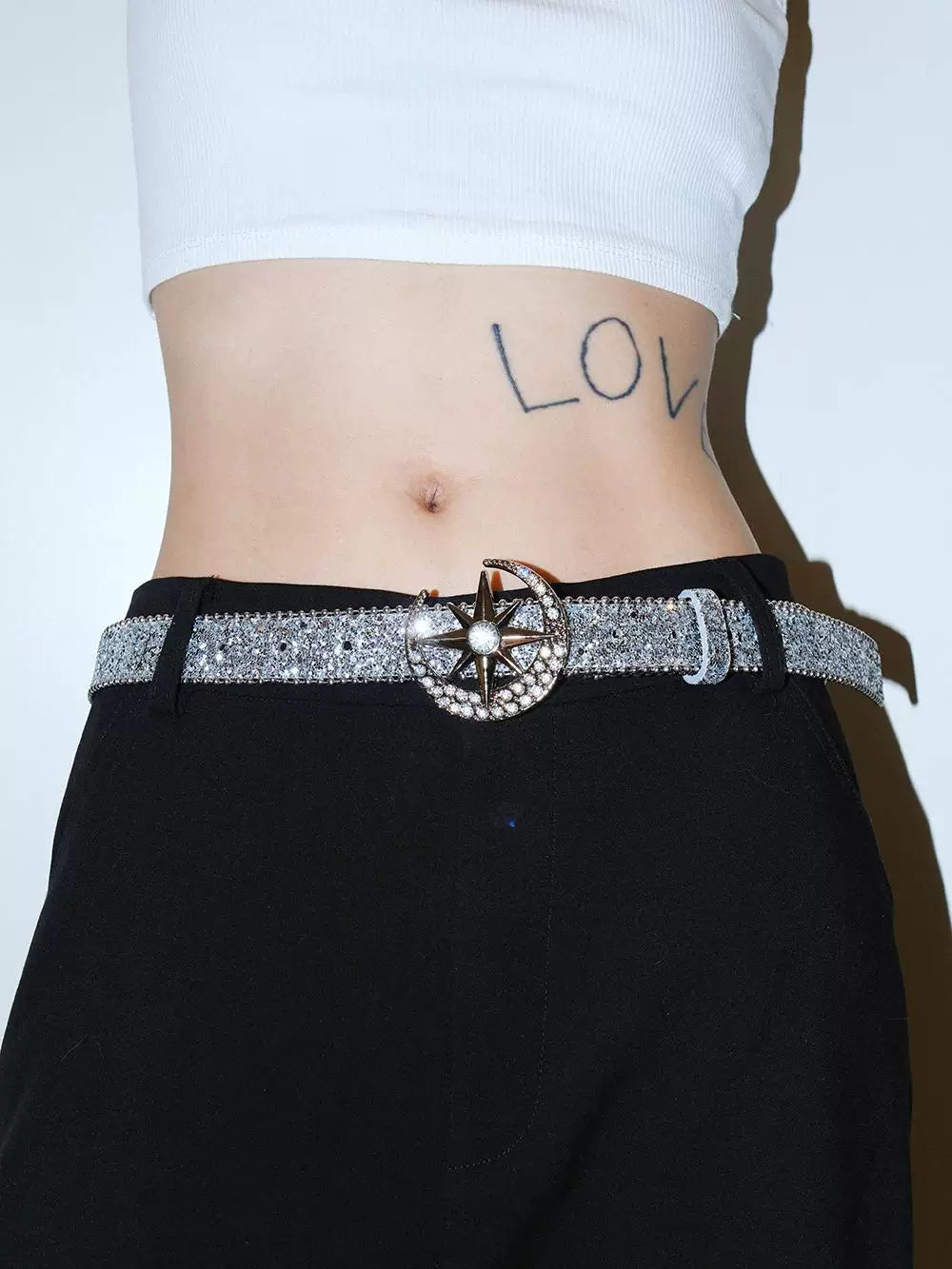 Darkblue Store Moon Rhinestone Star Buckle Beaded Belt