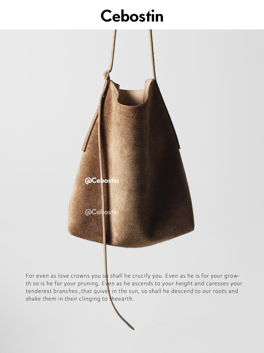 Cebostin First Layer Matte Cowhide Large Capacity Bucket Bag