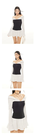 Zero Stripe Splicing V-Neck Slim Fit Dress