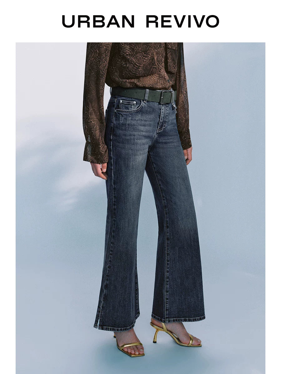 Urban Revivo Belt Slit Flared Jeans