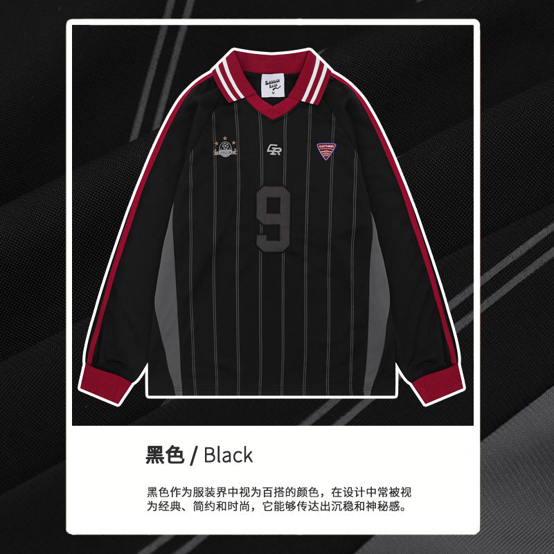 SAVAGEBASE American Vertical Striped Polo Long-Sleeve Jersey