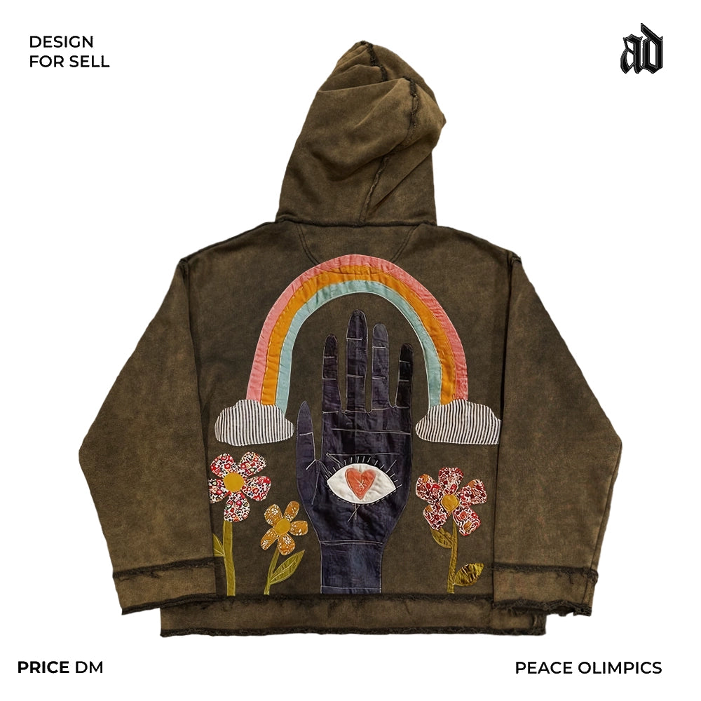 Mottled Original Artist Patch Splicing Hooded Sweatshirt