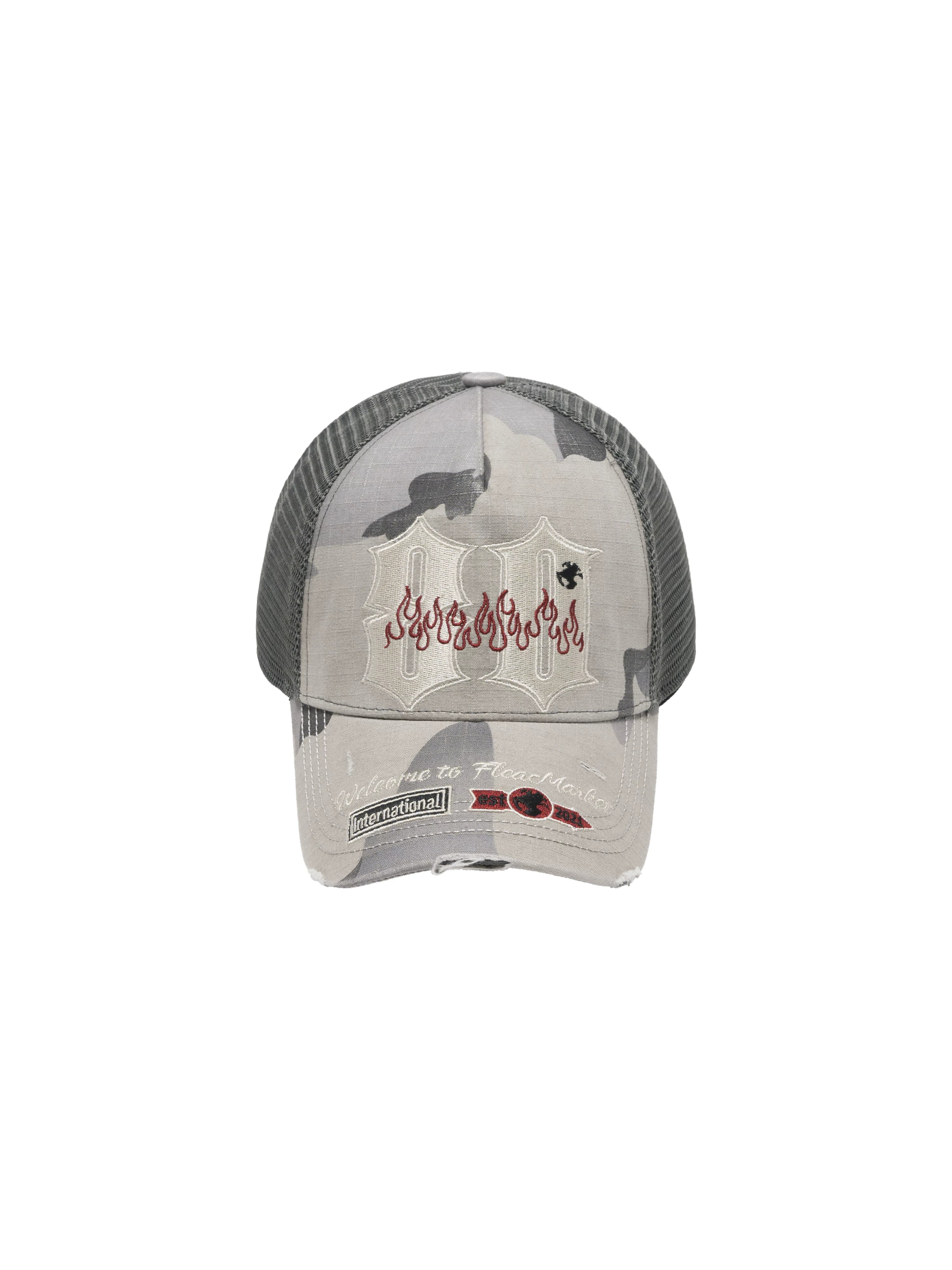 Fleamarket Retro Curved Brim Camouflage Embroidered Trucker Hat