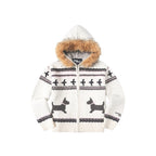 WHOOSIS Fair Isle Fur Collar Knitted Jacket