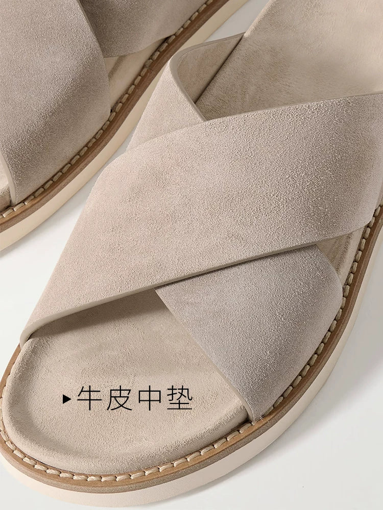 voguhomme Summer Breathable Leather Heightening Beach Flip Flops