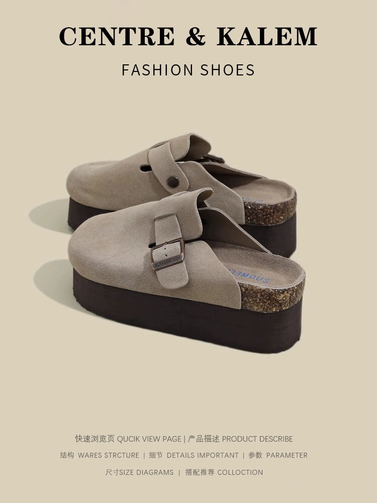 CENTREKALEM Thick-Soled Birkenstock Platform Half-Toe Slippers