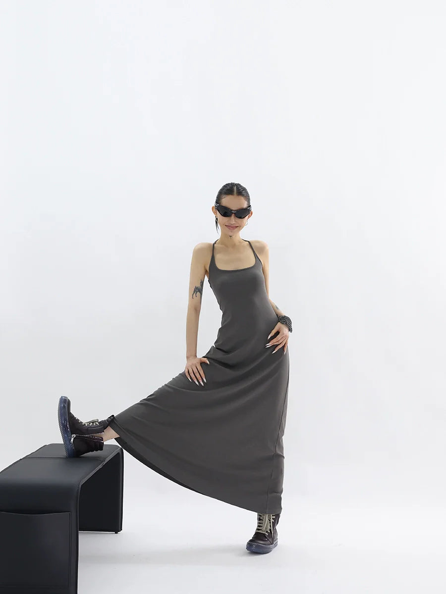 FUZZYKON Big U-neck Slim-fit I-shaped Sling Vest Dress