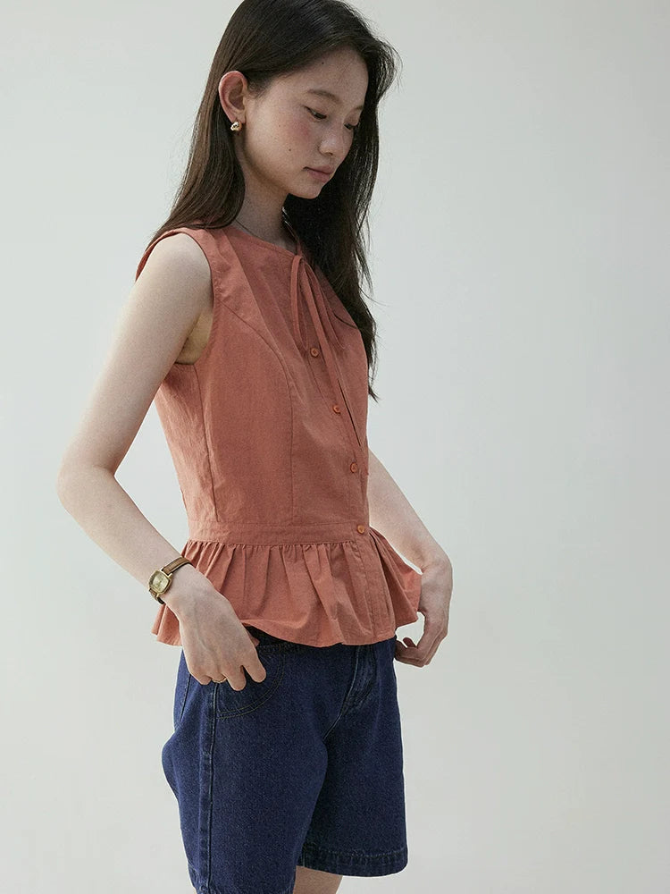 VOOE Strap-on Pleated Sleeveless Doll Shirt