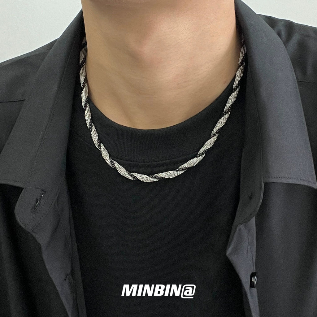 Black Silver Twist Rope Titanium Steel Clavicle Necklace