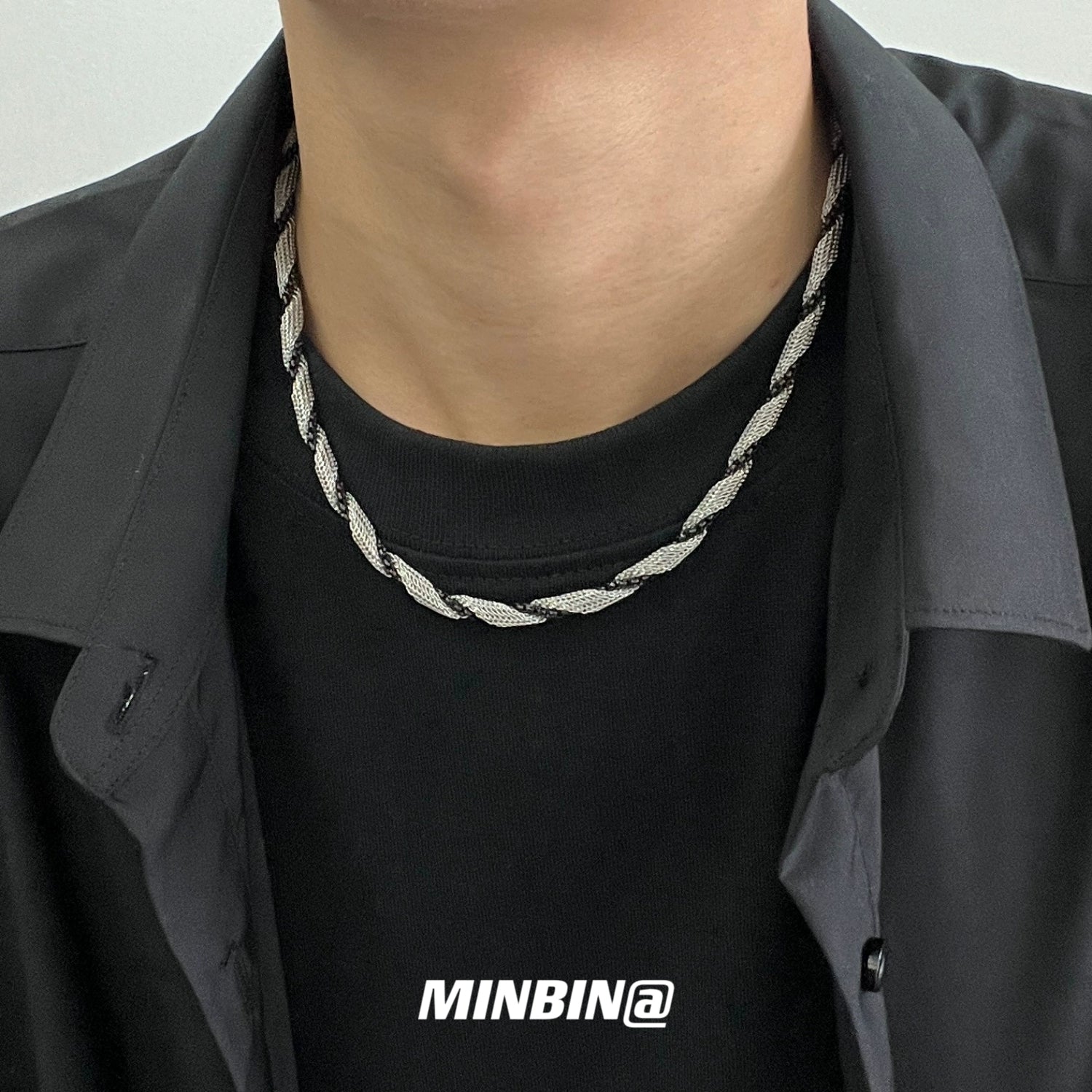 Black Silver Twist Rope Titanium Steel Clavicle Necklace