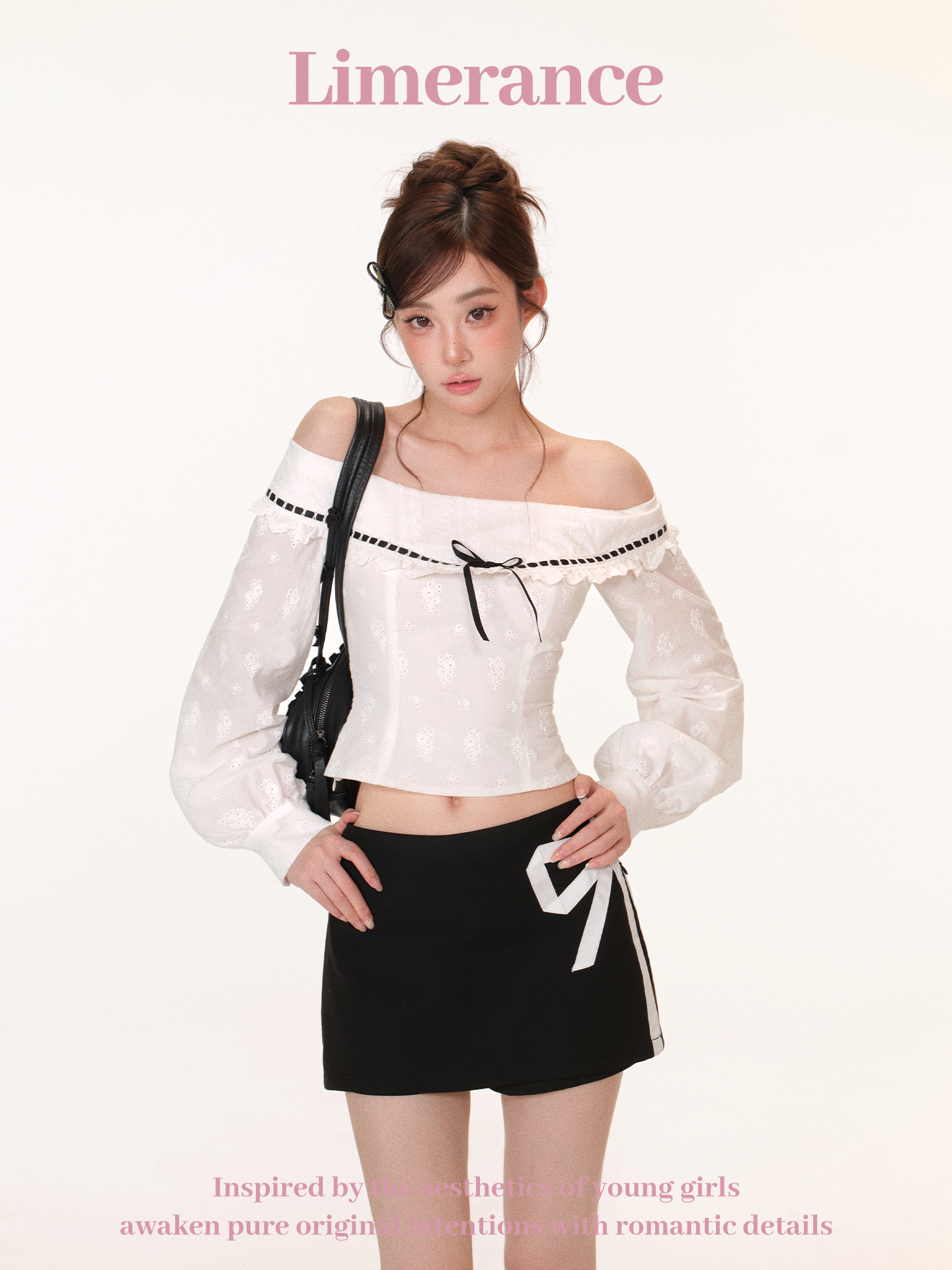 Limerance Butterfly Shadow Baiqiao One Shoulder Contrast Color Lace-up Embroidered Top Contrast Color Two-Wear Skirt