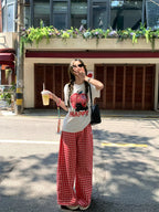 CCKOK Red Plaid Wide Leg Pants