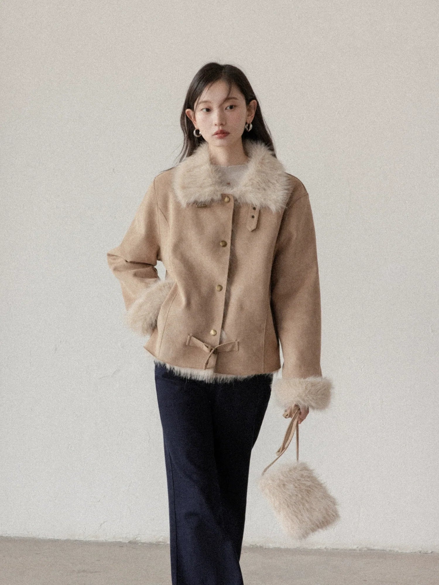 Cantonstory Vintage Korean Fur Integrated Plush Short Jacket