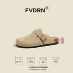 FVDRN Genuine Leather Cork Sole Clog Slippers