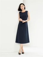 Giordano Minimalist Pleated Round Neck Sleeveless Dress