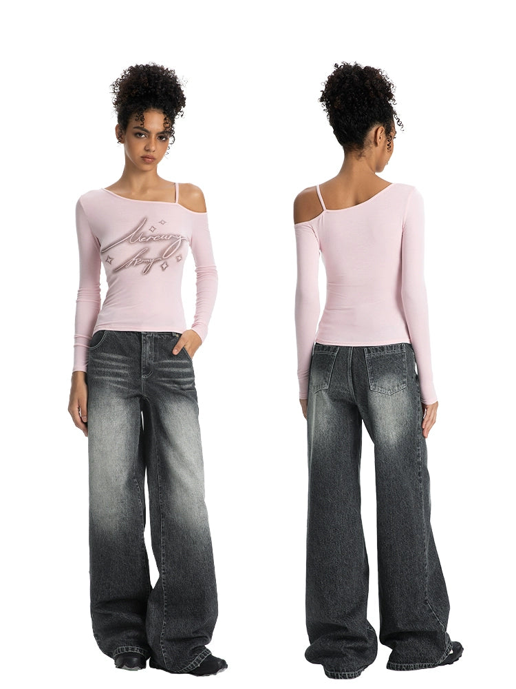 ABMY® Black Washed Straight-Wide Jeans