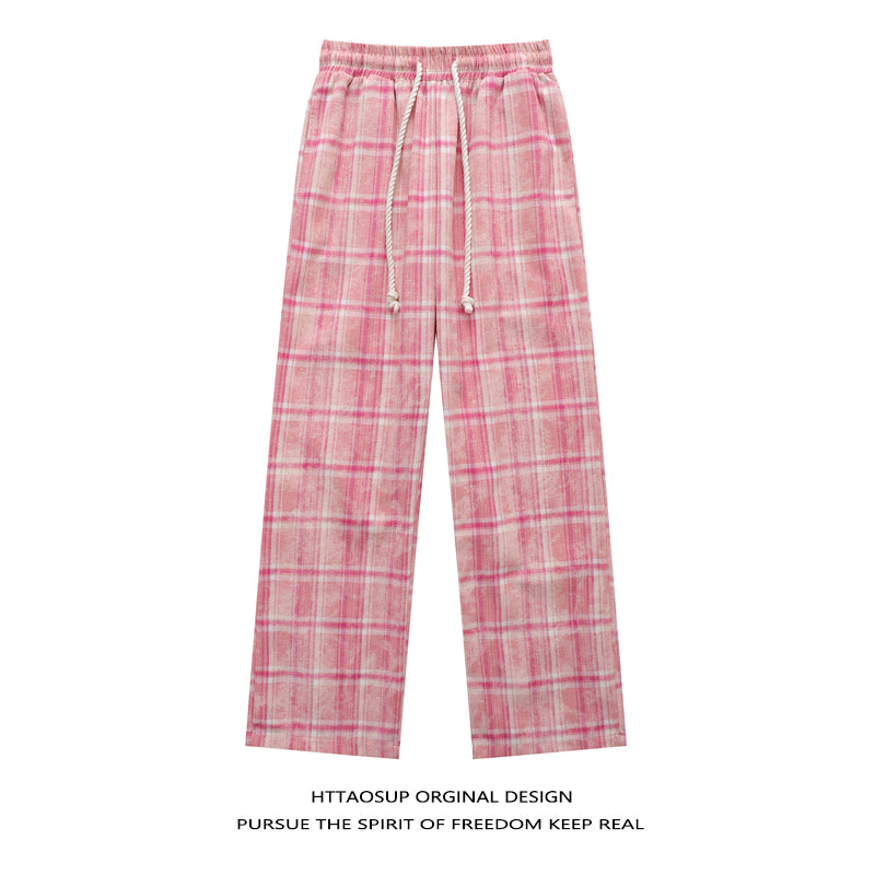 HTTAOSUP Retro Plaid Wide-Leg Pants