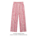 HTTAOSUP Retro Plaid Wide-Leg Pants