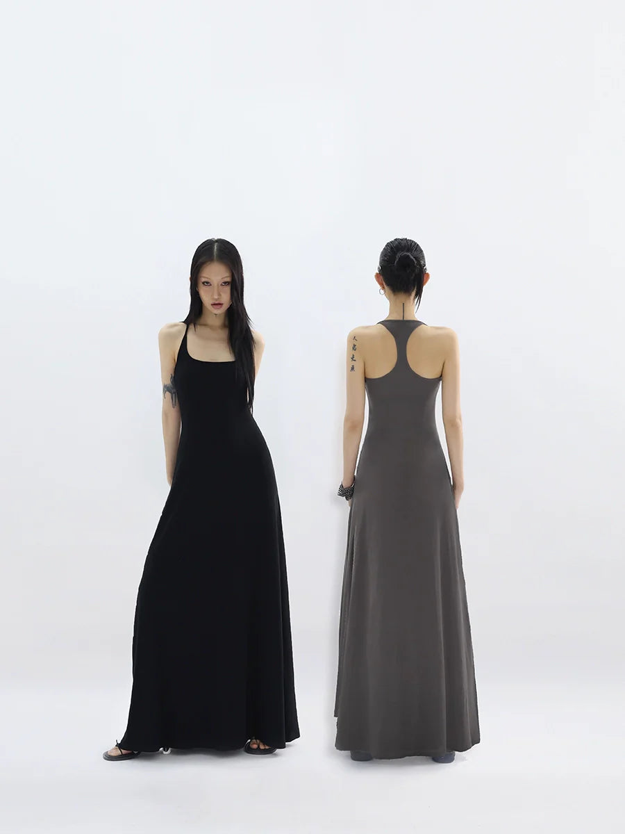 FUZZYKON Big U-neck Slim-fit I-shaped Sling Vest Dress