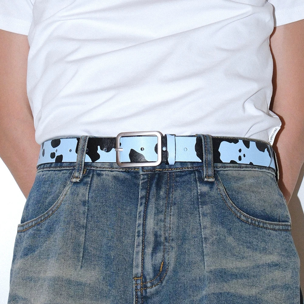 Darkblue Store Black White Cow Pattern Simple Casual Belt