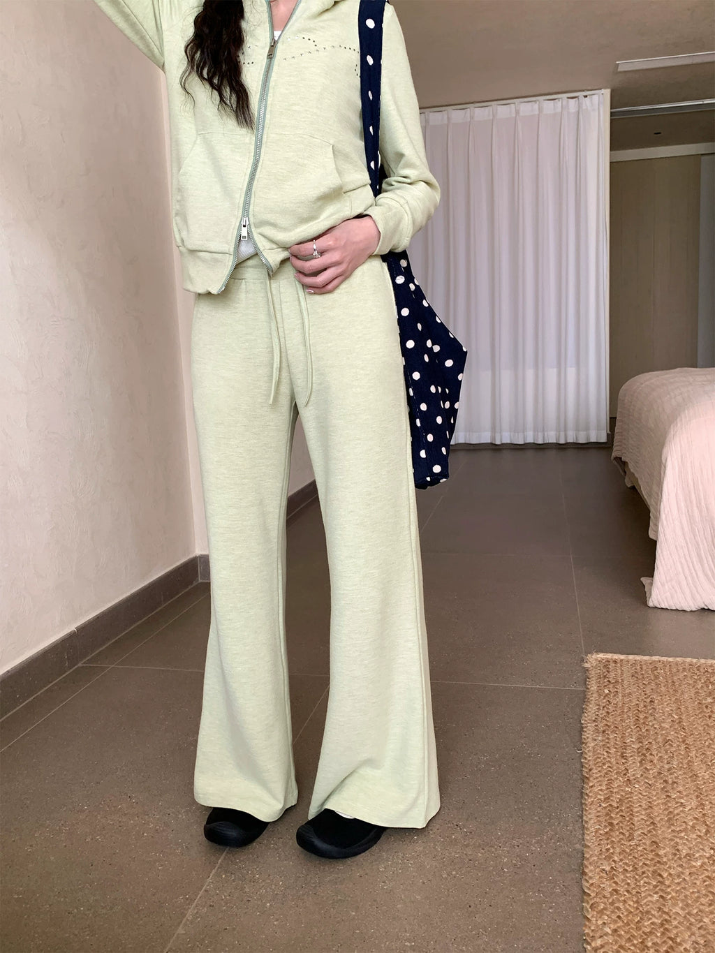 CCKOK Korean Perm Bead Graphic Hooded Sweatshirt Suit