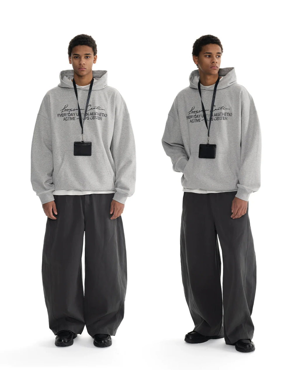 Loopsoon Line Handwritten Mottled Print Hooded Sweater