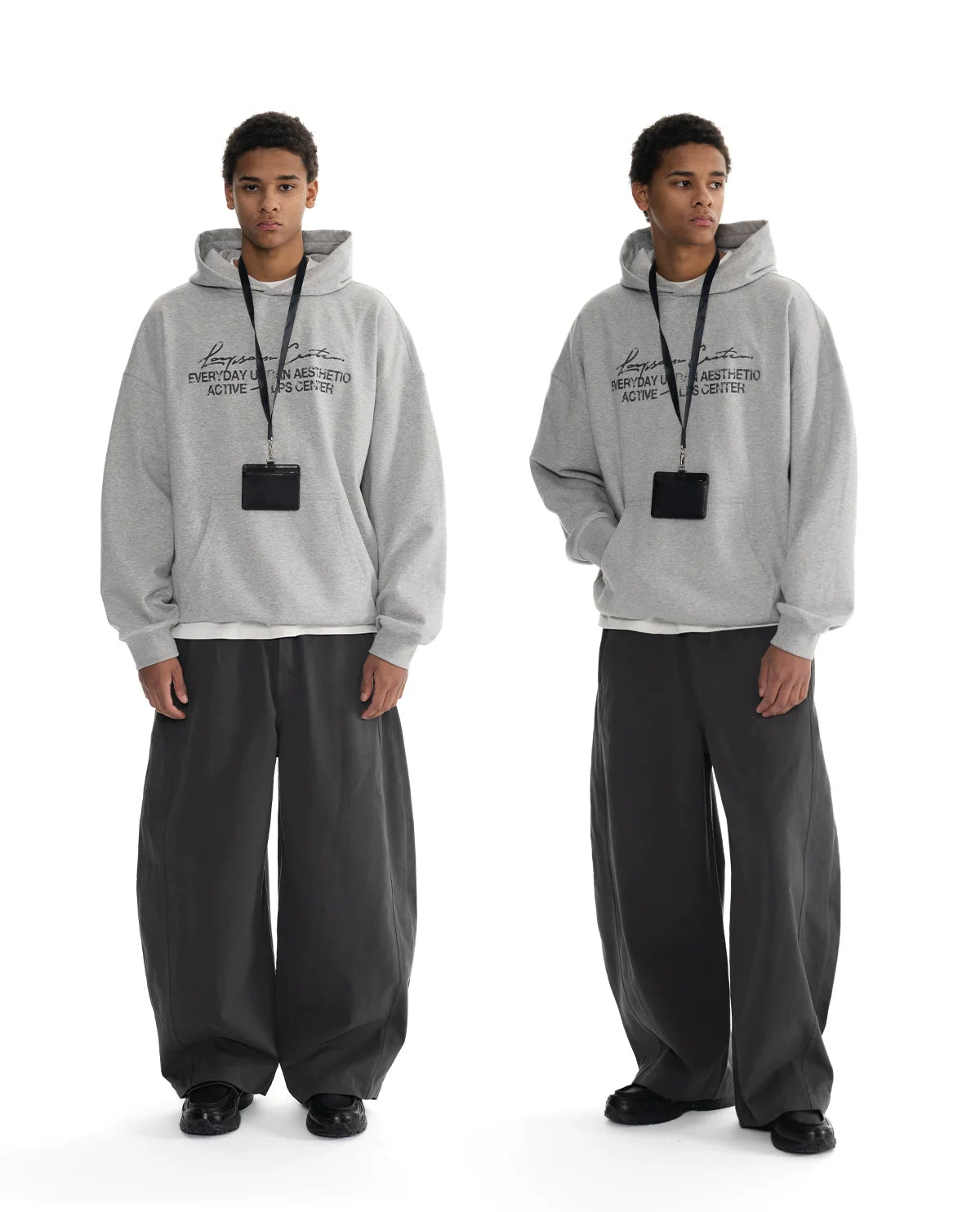 Loopsoon Line Handwritten Mottled Print Hooded Sweater