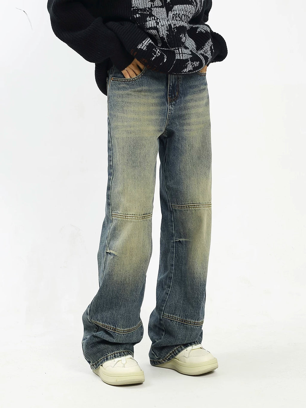 KKBBU Washed Yellow Mud Dyed Floor Length Jeans